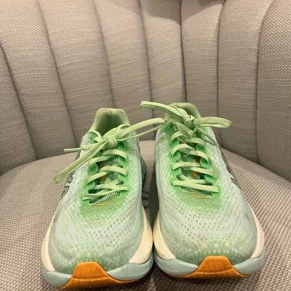 Hoka Women's Mach X Mint and Orange Running Shoes - Picture 4 of 9